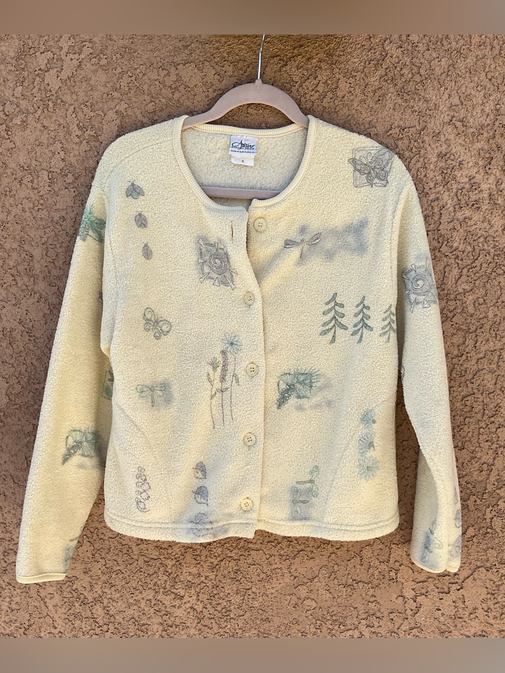 Vintage Sweater 90s Artisans Sunshein Yellow Nature Cardigan Button Up Small
